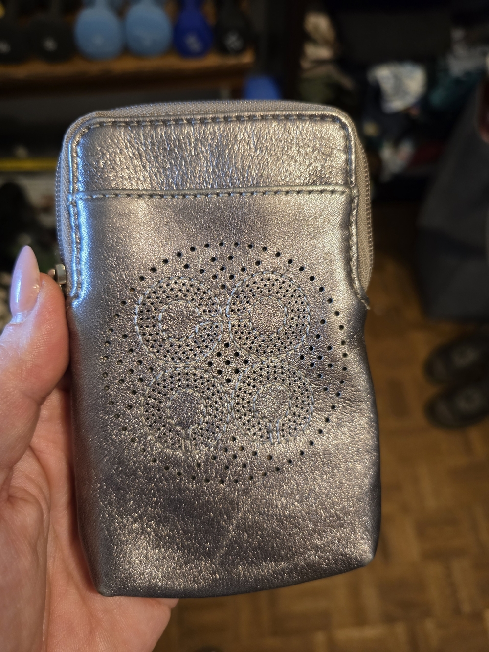 Coach Metallic Gray Card & Key Pouch